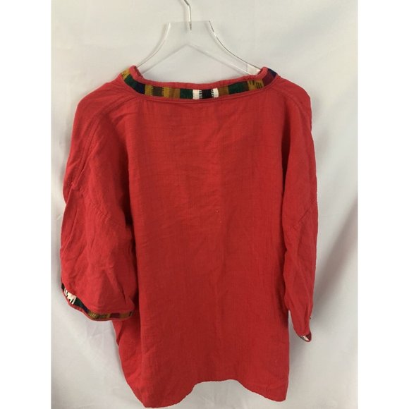 Made in Guatemala Men’s 2XL Vintage Red Hand Woven 1/4 Button Shirt - Picture 4 of 6